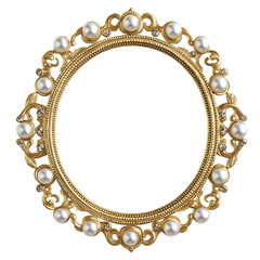 Elegant oval frame with pearl embellishments, Isolated on transparent background cut out