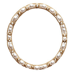 Elegant oval frame with pearl embellishments, Isolated on transparent background cut out