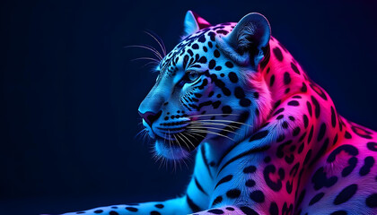 A bright blue and pink leopard dark background