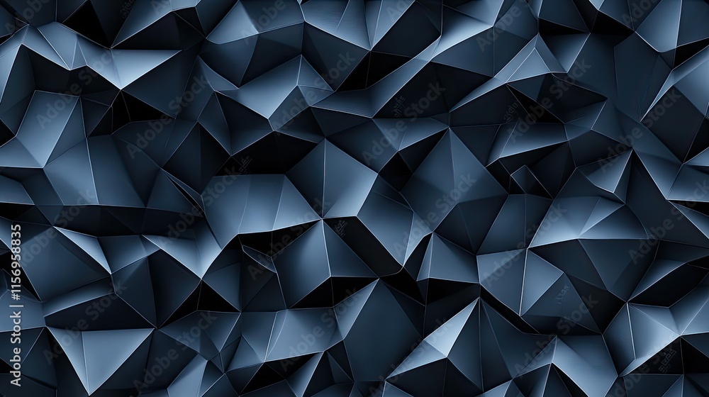 Poster dark blue background showcases geometric shapes and gradients, suitable for modern design presentati