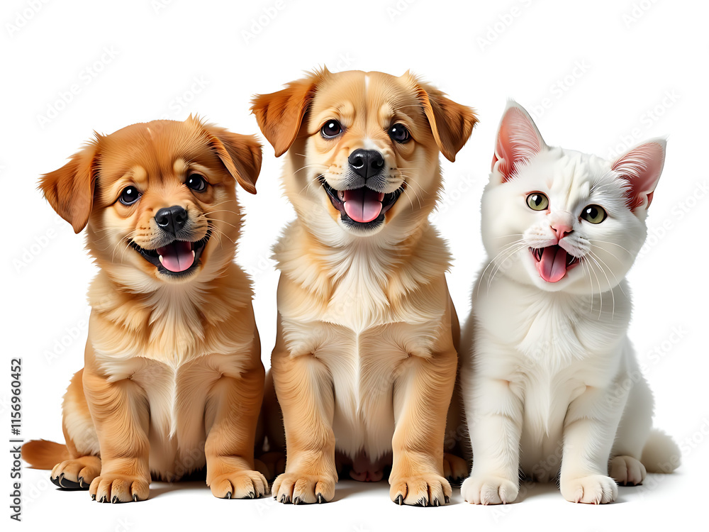 Aufkleber Three Funny Dogs And A Cat Are Isolated On White With A Transparent Png Background For Easy Image Editing And Use. 00001