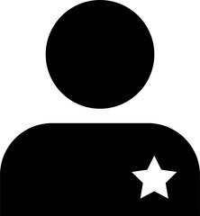 Black silhouette of a person with a circular head and rectangular body, featuring a white star positioned on the left side of the chest. Iconic and minimal design.