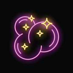 Vibrant neon sign depicting the concept of cleanliness with sparkling soap bubbles, perfect for advertising or editorial projects