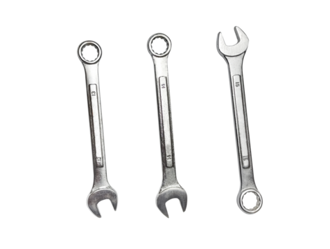 wrenches or spanner set with numbers marked transparent background