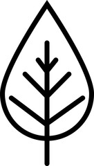 Black outline of a symmetrical leaf featuring a central vein and branching smaller veins. The design is minimalistic and clean, ideal for representing nature or eco-friendly concepts.