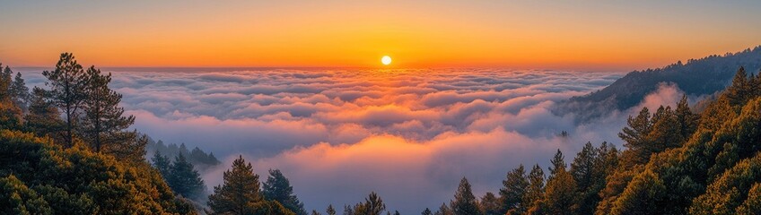 Obraz premium Golden Sunrise Over Misty Mountains: Serenity in Nature