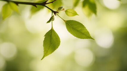Obraz premium A fresh green leaf falling from a branch, photograph
