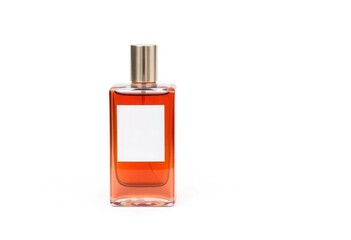 Perfume bottle with blank label isolated on white background