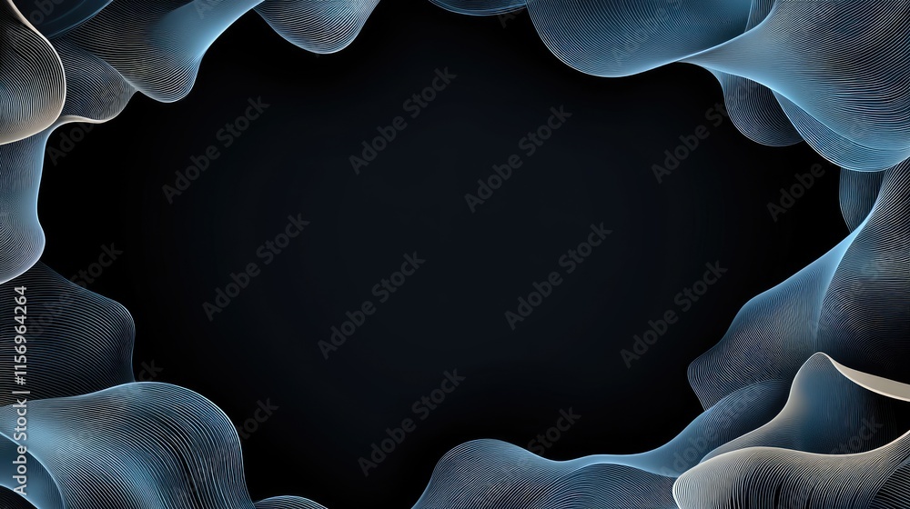 Poster soft blue waves flow gracefully over a dark backdrop, showcasing a minimalistic and elegant style wi