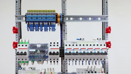 An electric switchboard for the organization of electricity supply to the apartment. Close-up. Soft focus.