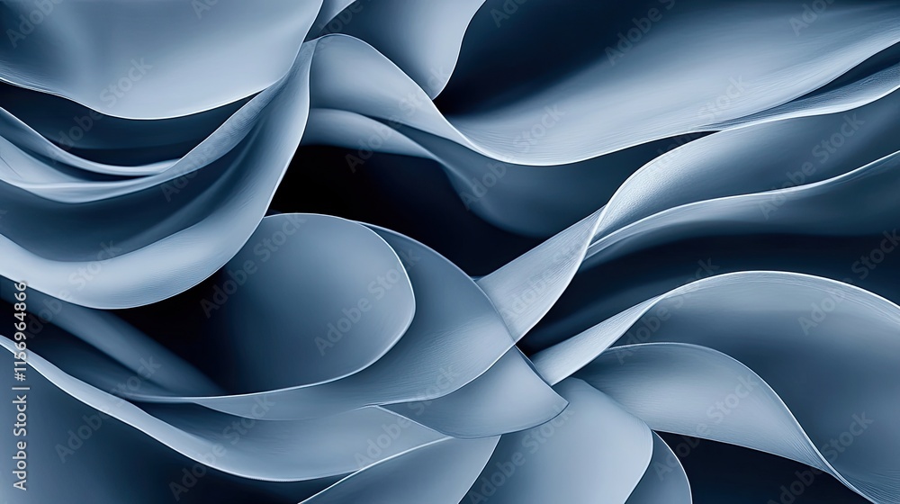 Poster soft blue waves flow gracefully over a dark backdrop, showcasing a minimalistic and elegant style wi