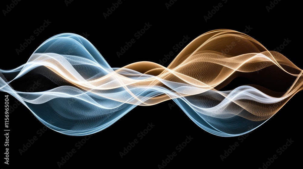 Poster soft blue waves flow gracefully over a dark backdrop, showcasing a minimalistic and elegant style wi