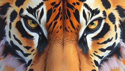 Oil Painting Close-up of Tiger's Face