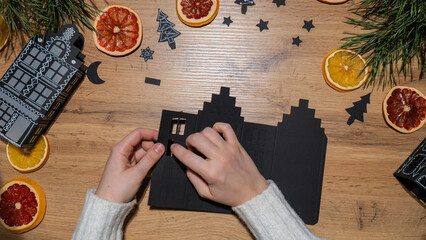 Christmas Gingerbread Paper black House Gift idea. Do it yourself instruction eco-friendly...