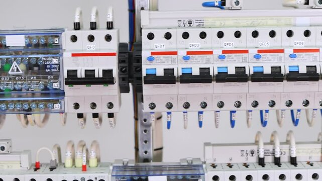 An electric switchboard for the organization of electricity supply to the apartment. Close-up. Soft focus.