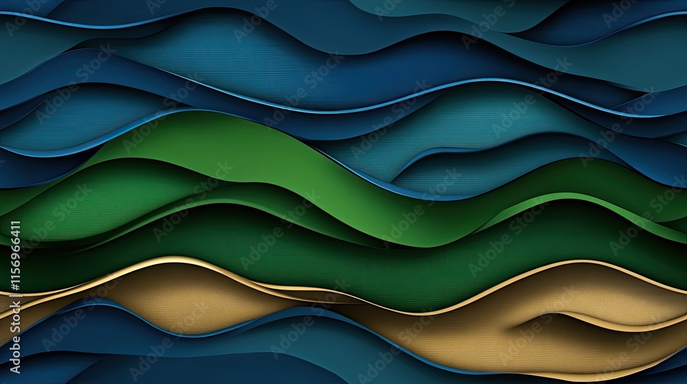 Poster this captivating abstract design features smooth blue waves with luminous highlights, creating a ser