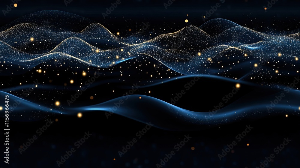 Poster this captivating abstract design features smooth blue waves with luminous highlights, creating a ser