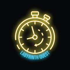 Neon sign with a clock showing time running out, for a labyrinth quest game
