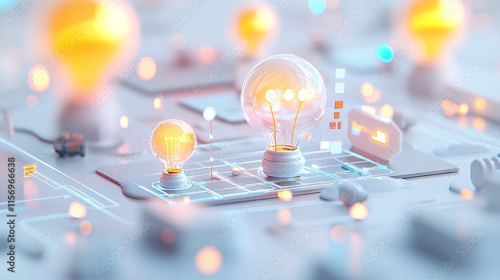 Aufkleber digital product and wealth concept. futuristic concept of light bulbs with glowing elements on a dig