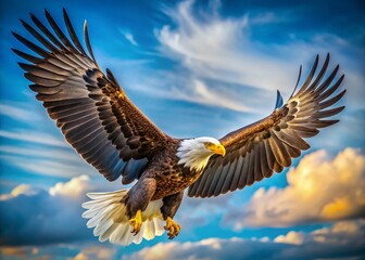 Fototapeta premium Majestic Eagle in Flight, Isolated on White Background - High-Resolution Stock Photo