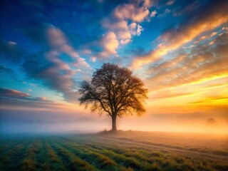 Obraz premium Majestic Foggy Tree Landscape - Serene Nature Photography