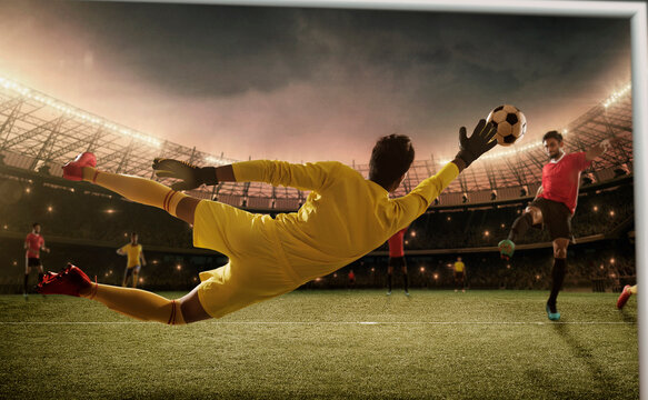 Football game moment with goalkeeper