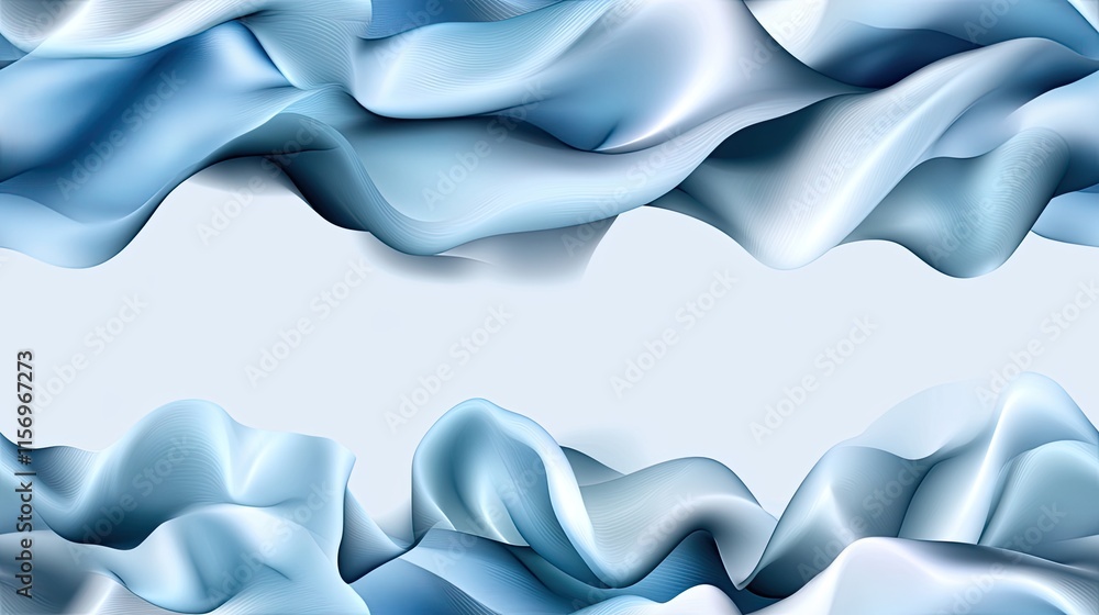 Poster this captivating abstract design features smooth blue waves with luminous highlights, creating a ser