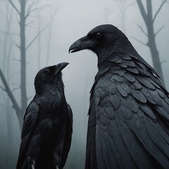 Fototapeta premium The crow is a medium-sized bird belonging to the genus Corvus in the family Corvidae. Known for its intelligence and adaptability, the crow is often seen in urban and rural environments .