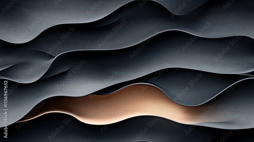 Poster smooth waves of black satin fabric fill the canvas, showcasing a hyper-realistic and elegant texture