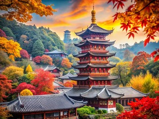 Obraz premium Majestic Linggu Temple Nanjing China - Ancient Pagoda & Autumn Foliage Stock Photo