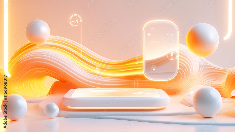 Aufkleber digital product and wealth concept. futuristic abstract composition with soft waves and glowing shap