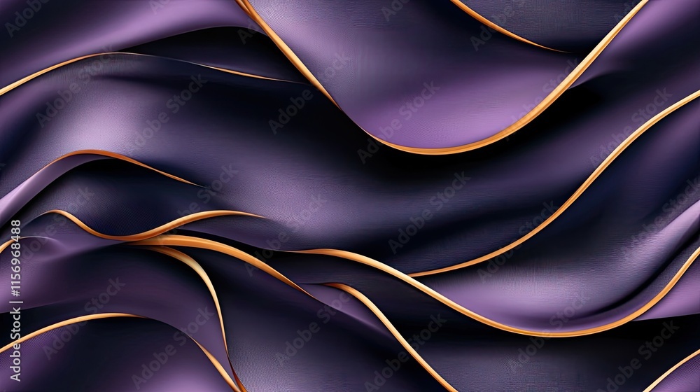 Poster smooth waves of black satin fabric fill the canvas, showcasing a hyper-realistic and elegant texture