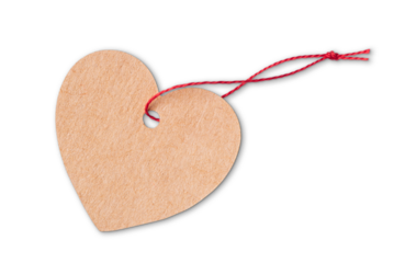 Heart-Shaped Cardboard Tag with Red String Isolated on White Background