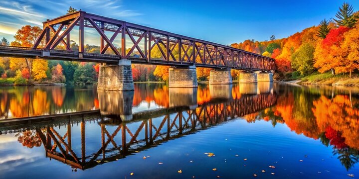 Majestic Railroad Bridge Spanning the Merrimack River in Hooksett, New Hampshire - Scenic Landscape Photography