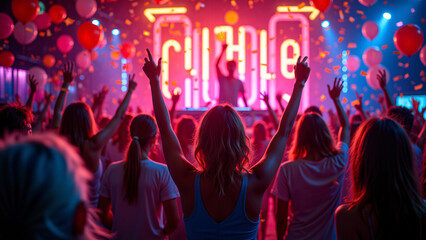 Obraz premium Lively and relaxed party with people dancing happily, enjoying the festive atmosphere