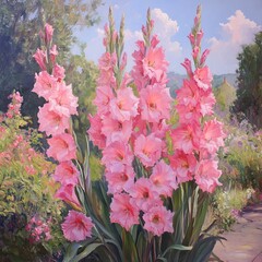 Gladioli, pink, garden