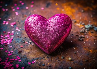 Fototapeta premium Pink Glitter Heart, Urban Exploration Photography, Grunge Background, Abstract Heart, Isolated Pink Heart, Heart Shape, Shiny Heart, Valentine's Day, Romantic, Love, Pink Glitter Texture