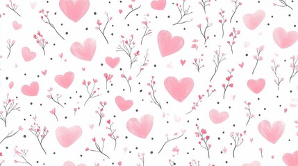Seamless pink hearts pattern on a white background; vector design.