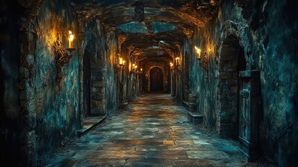 Obraz premium Mysterious Dark Medieval Corridor: A Journey Through Time