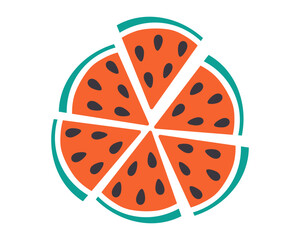 Triangular Watermelon slices with seed in trendy doodle minimalist. Circle design elements Top view