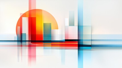 Abstract Geometric Design Sunrise Cityscape Modern Art Bright Colors