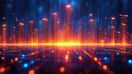 Fototapeta premium Futuristic Cityscape: A Digital Metropolis at Night