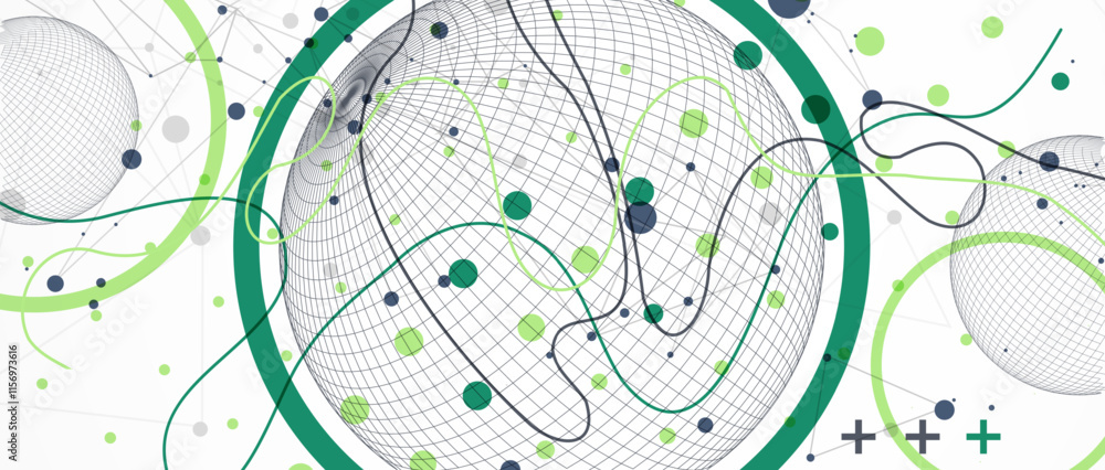 Poster Abstract sphere background with plexus effect. 3D surface. Vector illustration.