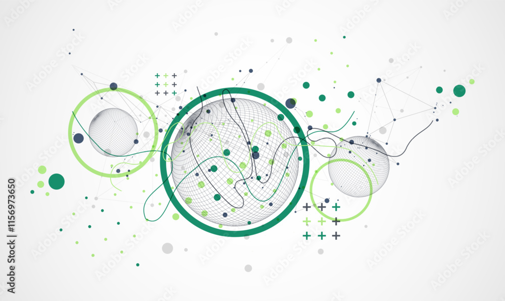 Poster Abstract sphere background with plexus effect. 3D surface. Vector illustration.