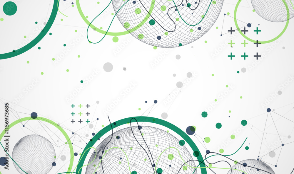 Poster Abstract sphere background with plexus effect. 3D surface. Vector illustration.
