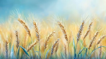 Fototapeta premium A field of golden wheat with a soft breeze rippling through the stalks