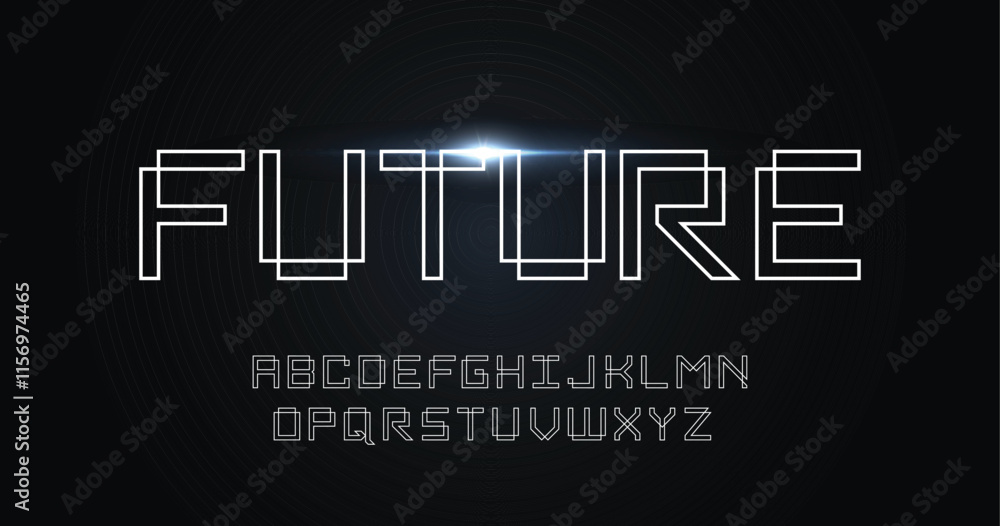 Poster futuristic cyber font, modern space type or tech english alphabet, vector creative robot typeface. g