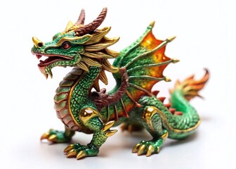 Miniature Dragon Figurine, Isolated White Background, Clipping Path, Fantasy Dragon, Small Dragon Statue