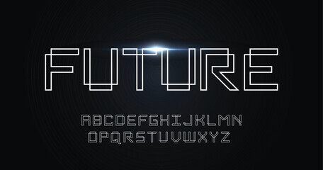 Futuristic cyber font, modern space type or tech english alphabet, vector creative robot typeface. Galaxy font with starlight line letters, cosmic cyber technology typeface ABC and space typeface
