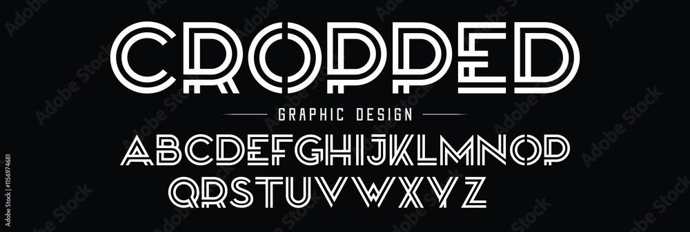 Fototapete modern techno font, futuristic line type of english alphabet letters and numbers. minimal tech typef
